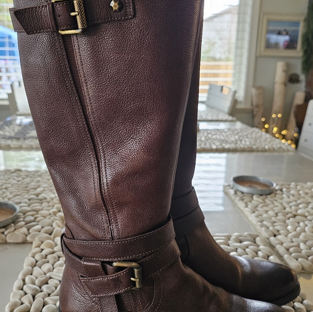 Naturlizer Brown Leather WIDE CALF Knee High Boots